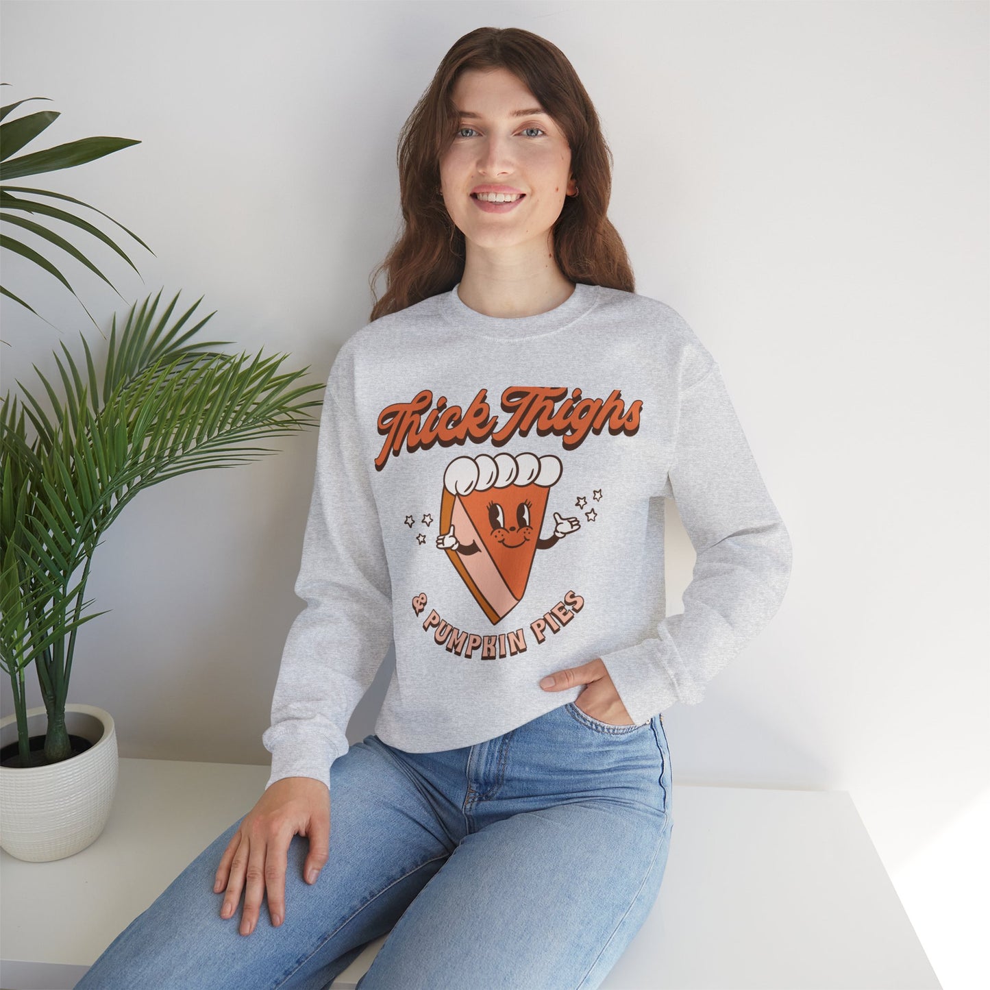 Thic Thighs and Pumpkin Pies Fall Design Unisex Heavy Blend™ Crewneck Sweatshirt