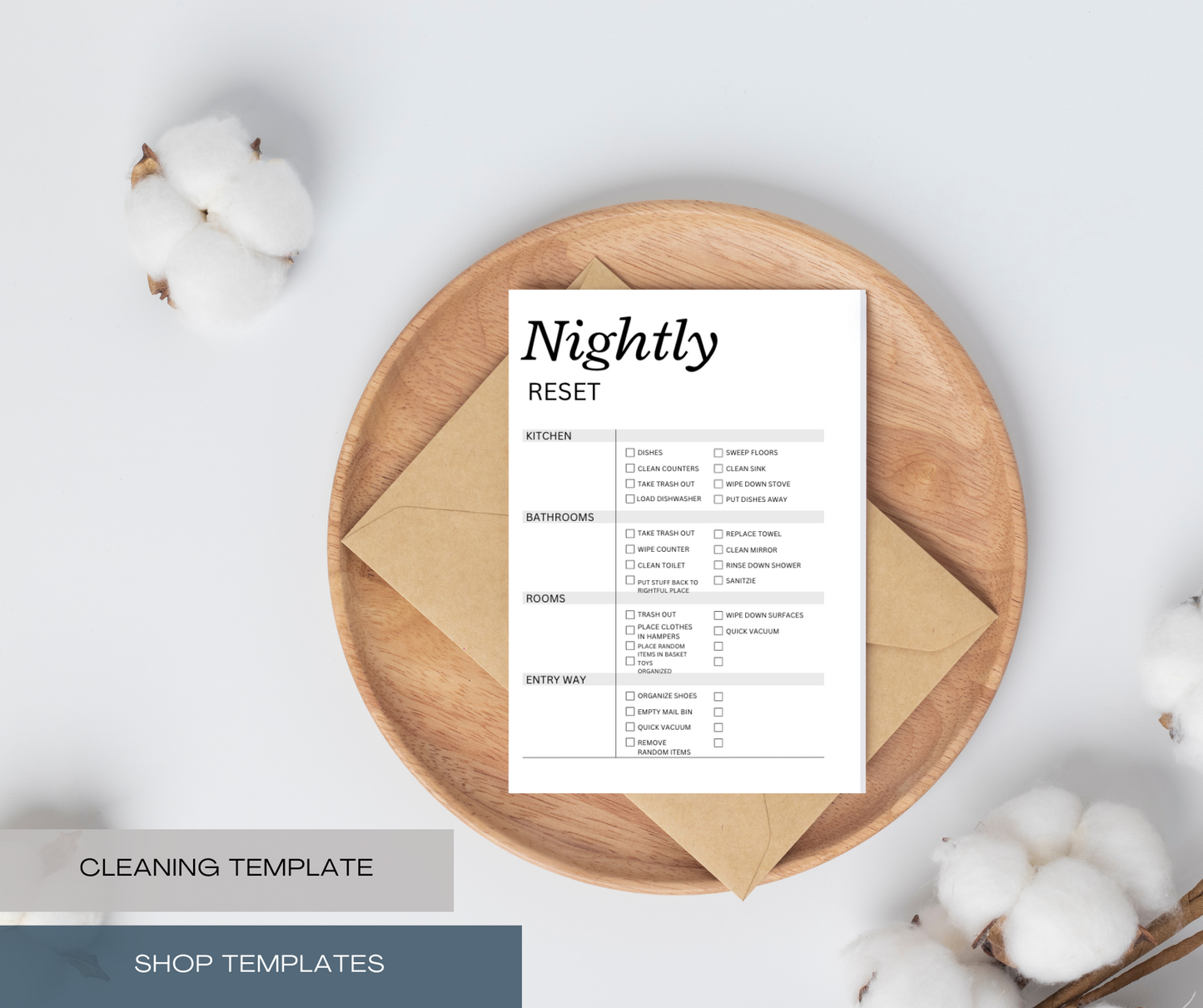 Nightly Home Reset - Prefilled Cleaning List
