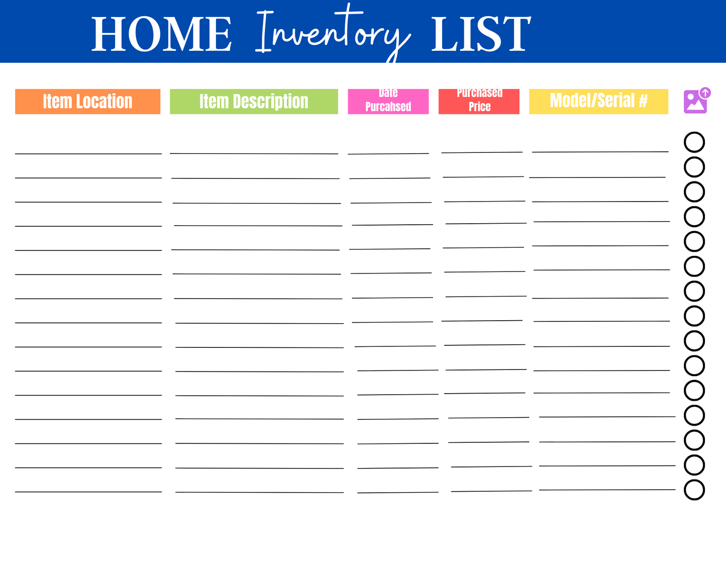 Free Home Inventory List Printable