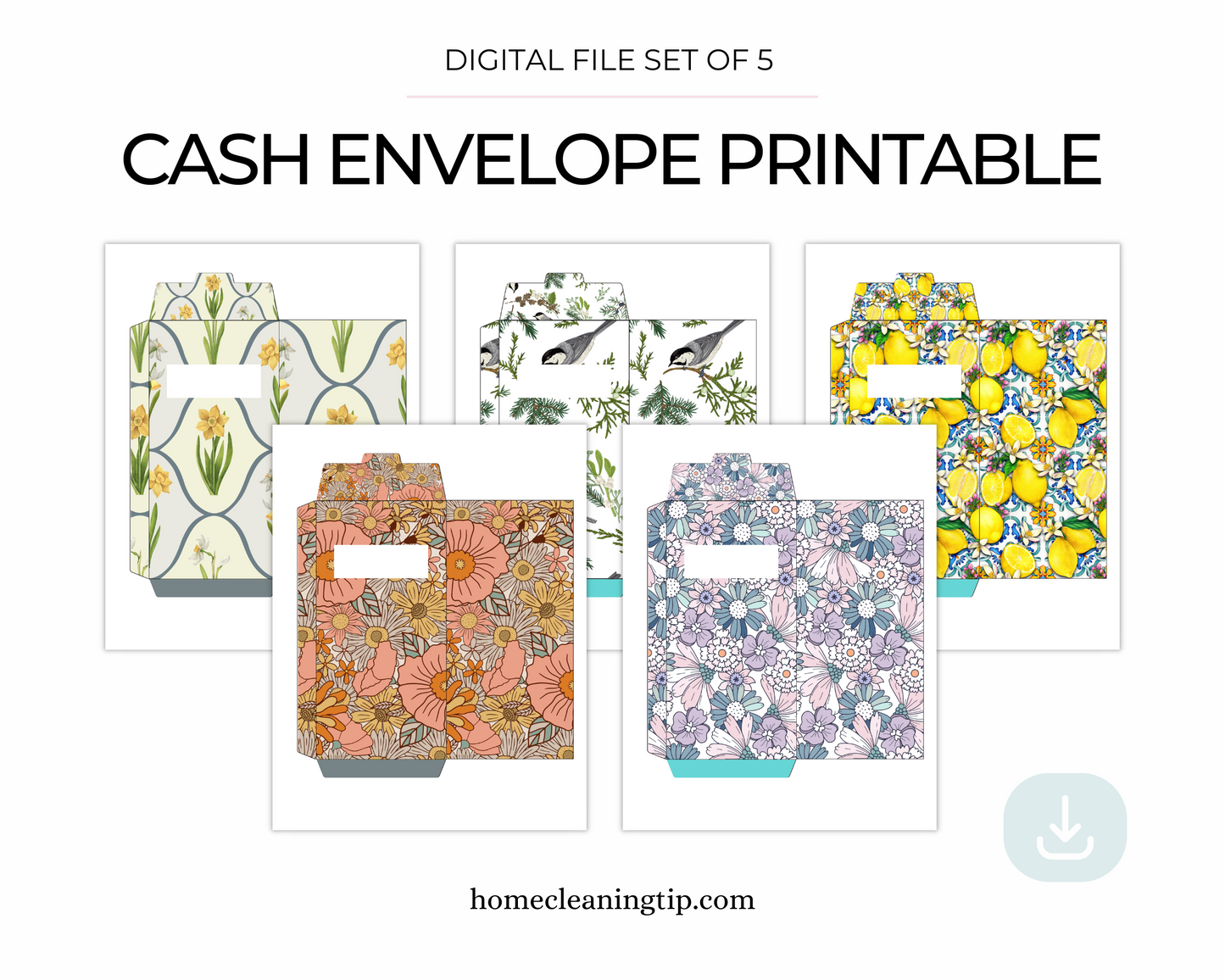 Vintage Set of 5 Cash Envelope Digital Templates