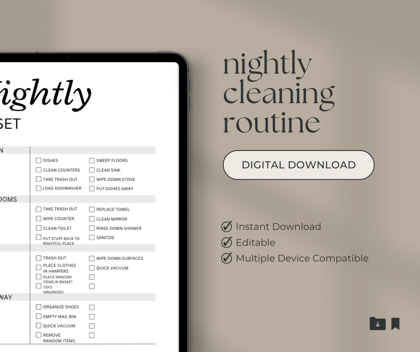 Nightly Home Reset - Prefilled Cleaning List