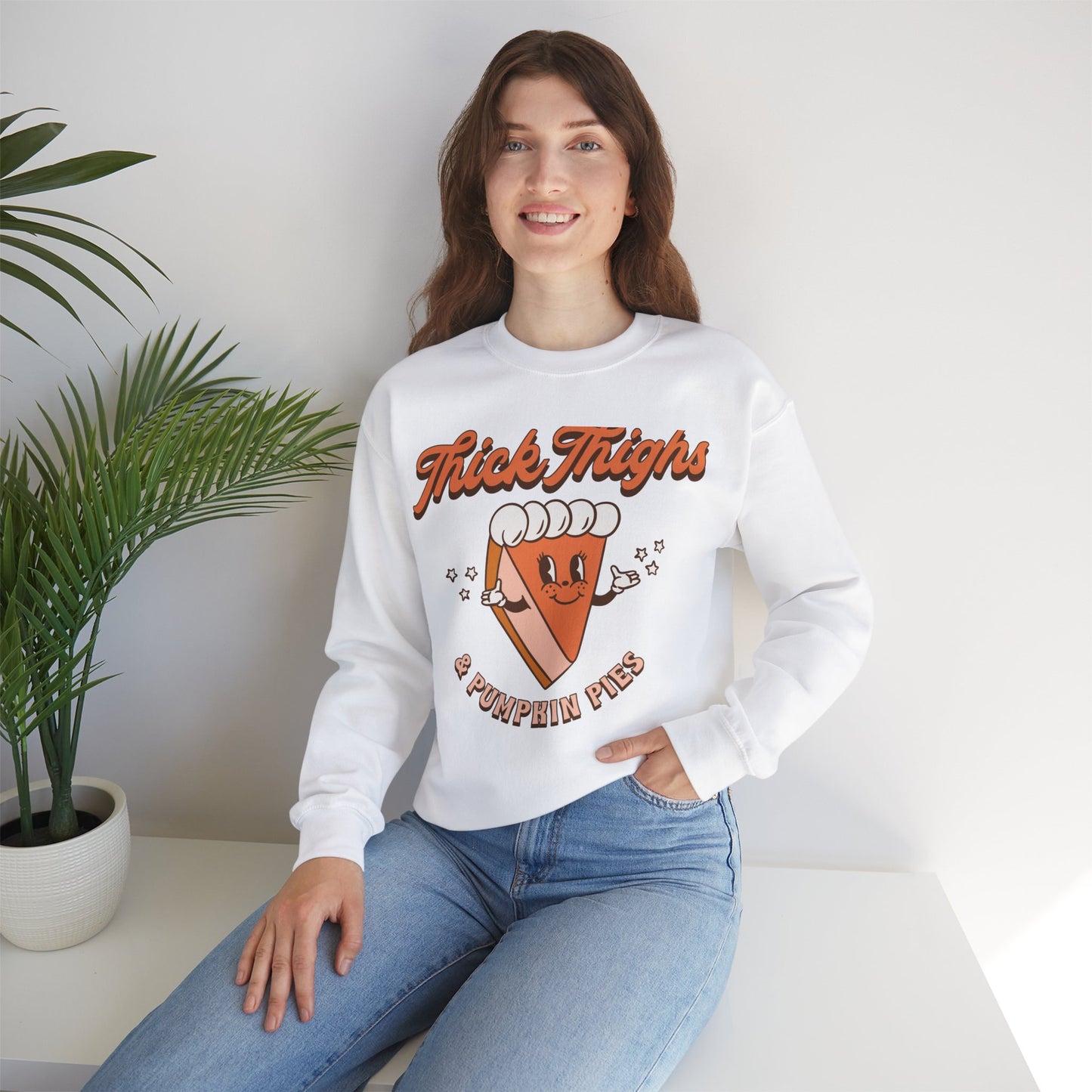 Thic Thighs and Pumpkin Pies Fall Design Unisex Heavy Blend™ Crewneck Sweatshirt