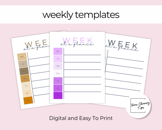Weekly Cleaning Schedule Template: Three Color Options